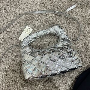 UE Silver Woven Shoulder Bag - Metallic Silver Women’s Handbag NWT